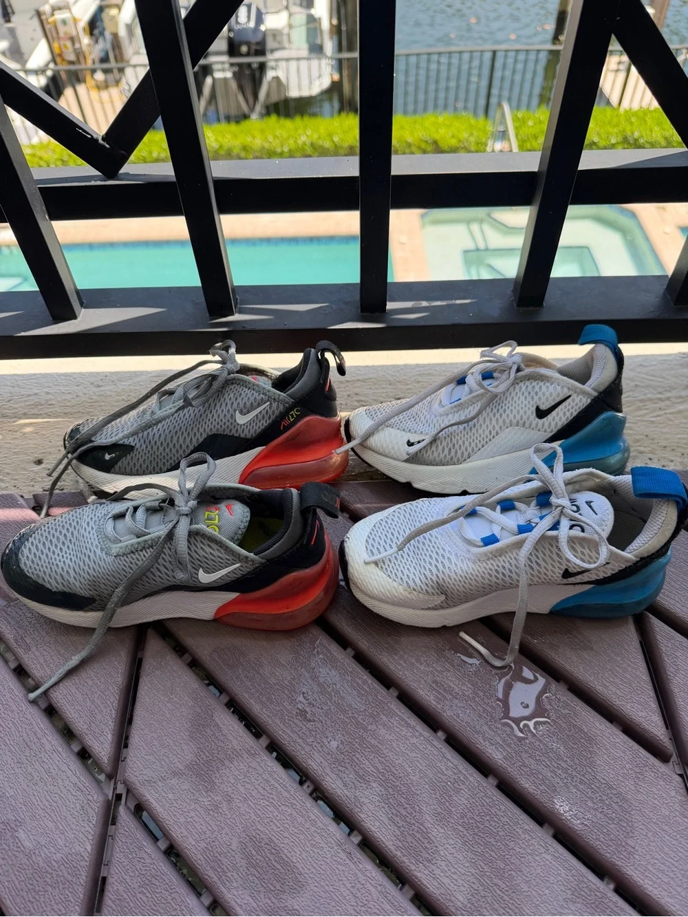 Pair of Nike 270 Sneakers - Gray with Red & White with Blue